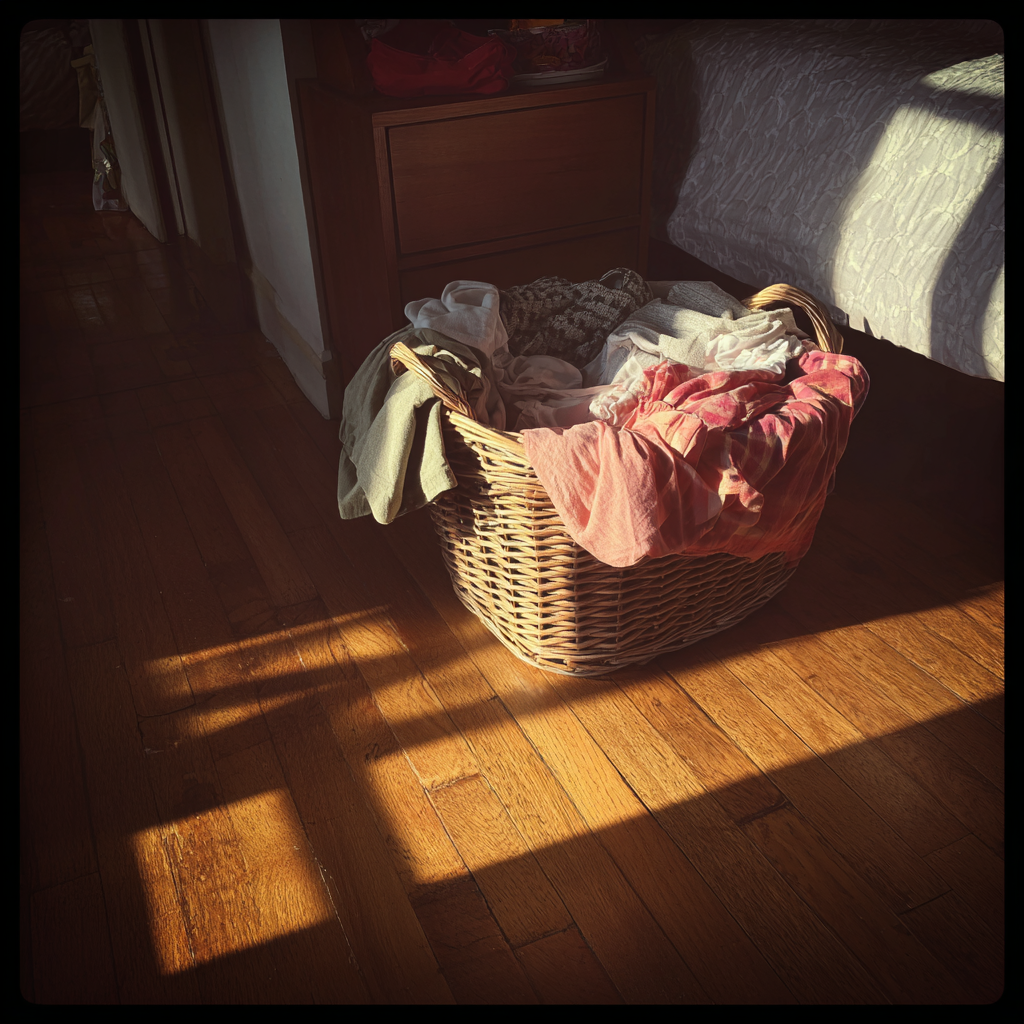 A laundry basket in a bedroom | Source: Midjourney