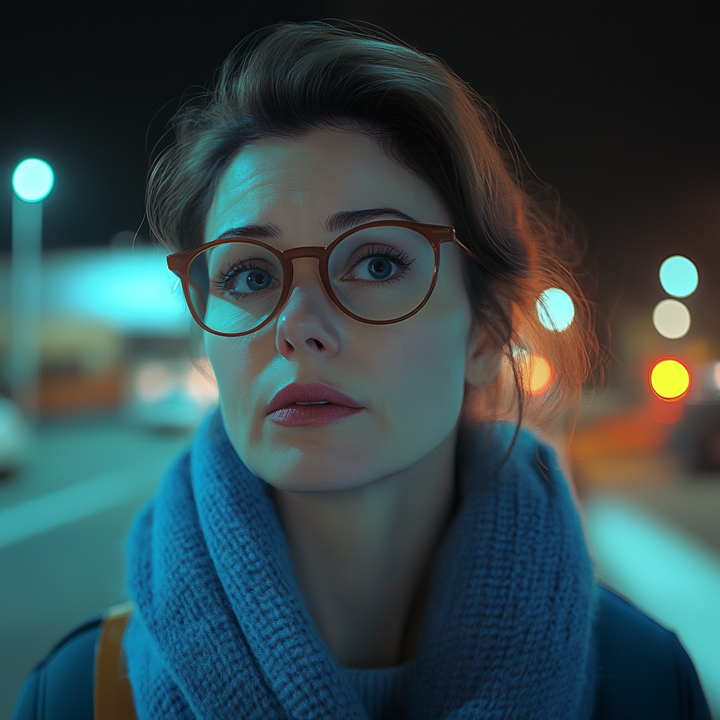 A woman looking at a man in a parking lot | Source: Midjourney