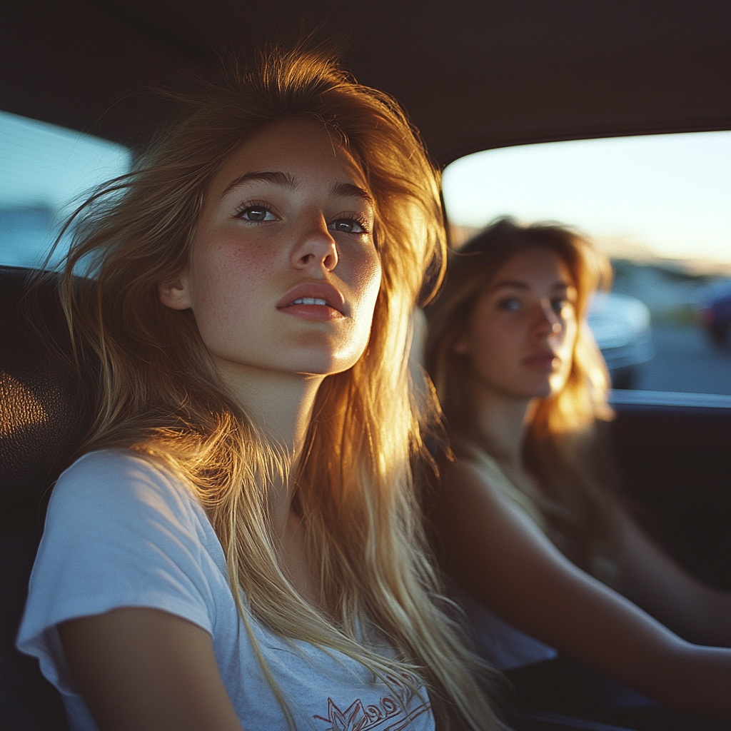 Two women sitting in a car | Source: Midjourney