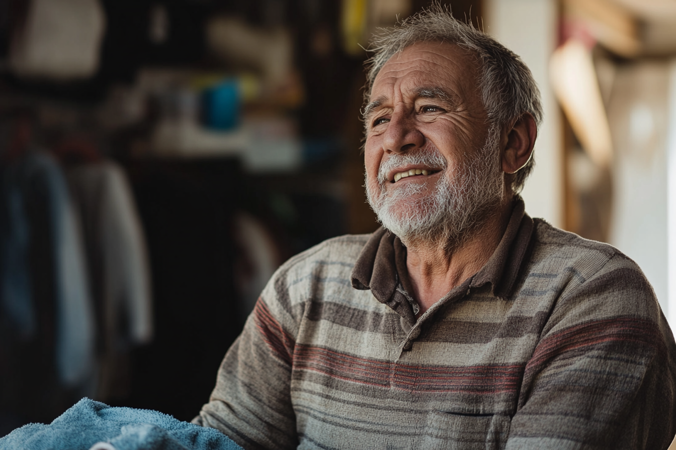 A smiling man doing laundry | Source: Midjourney