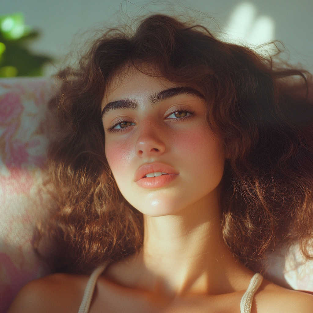 A young woman sitting on a couch | Source: Midjourney