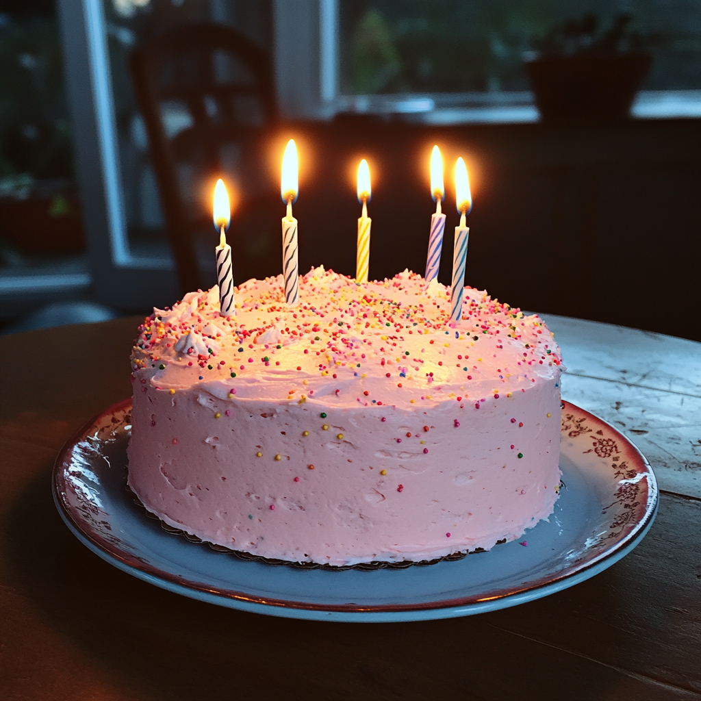 A birthday cake on a table | Source: Midjourney