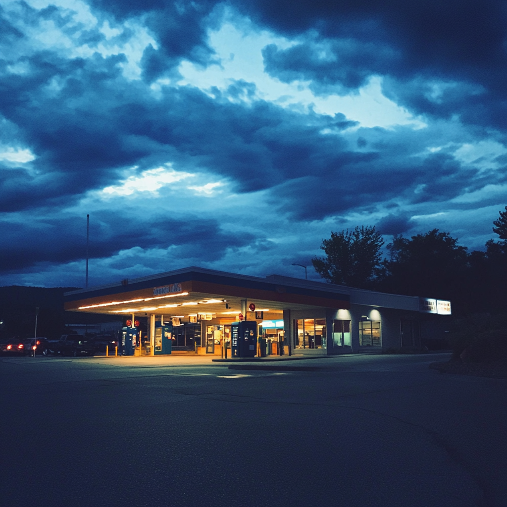 The exterior of a gas station | Source: Midjourney
