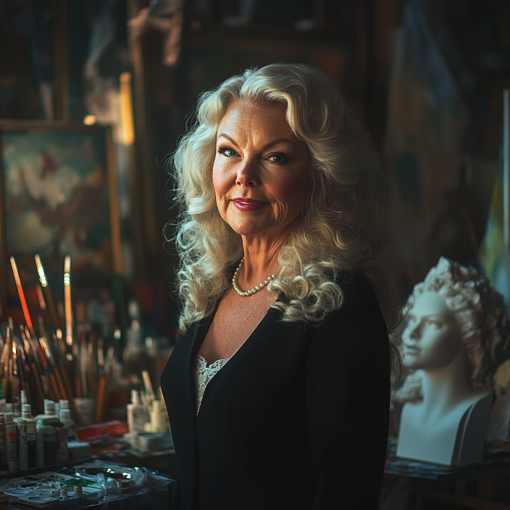 A smiling senior woman in an art studio | Source: Midjourney