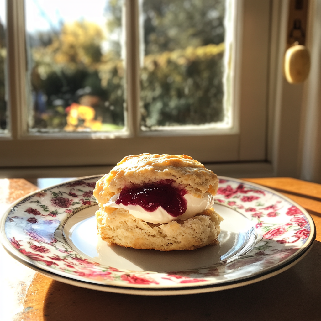 A scone with jam and cream | Source: Midjourney