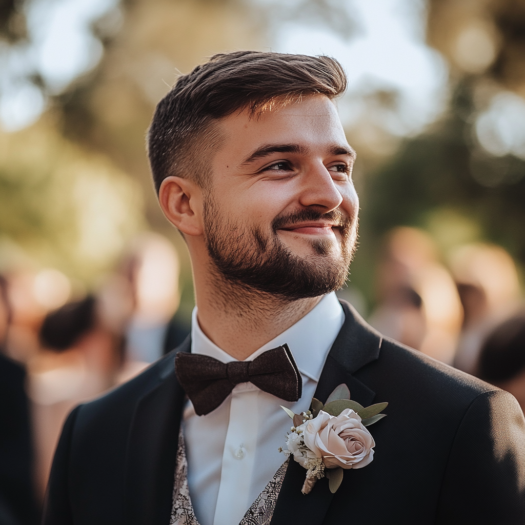 A confident groom at a wedding | Source: Midjourney