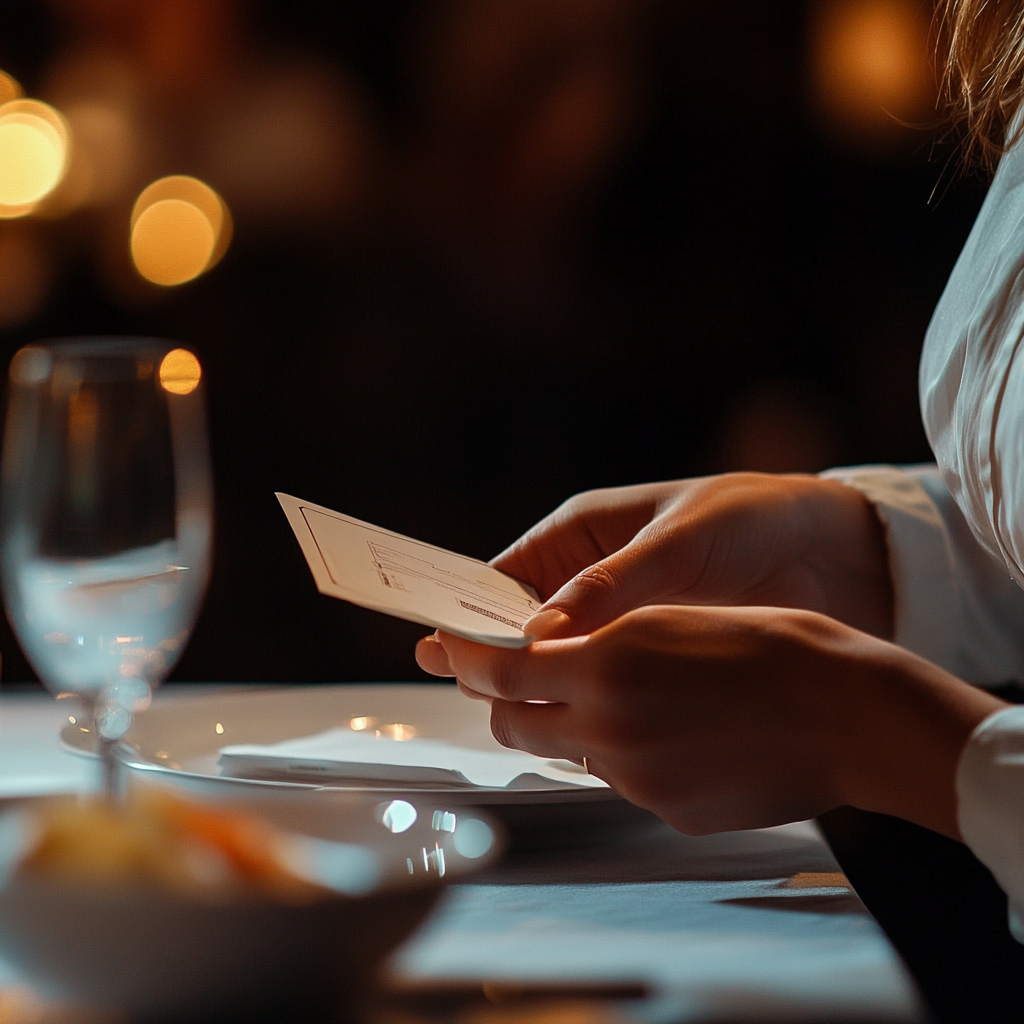 A waitress holding a bill | Source: Midjourney