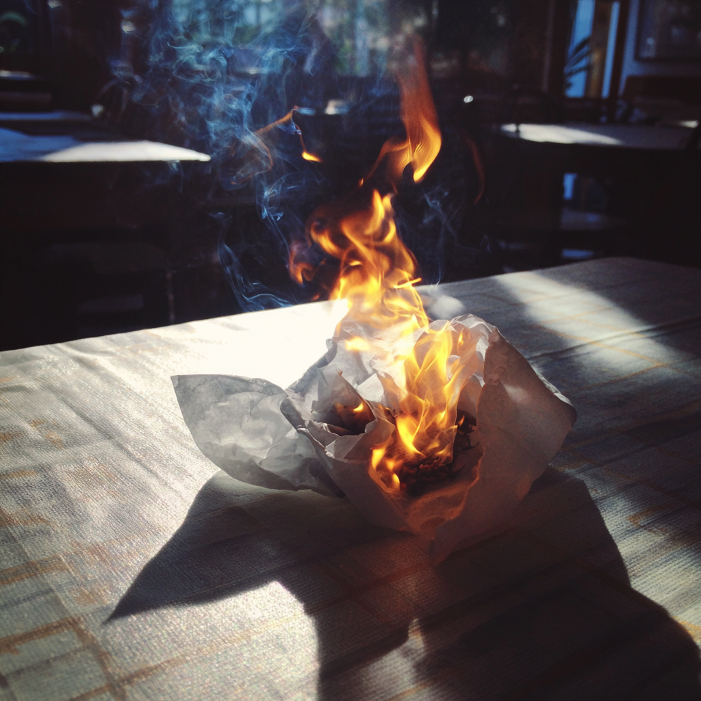 A napkin on fire | Source: Midjourney
