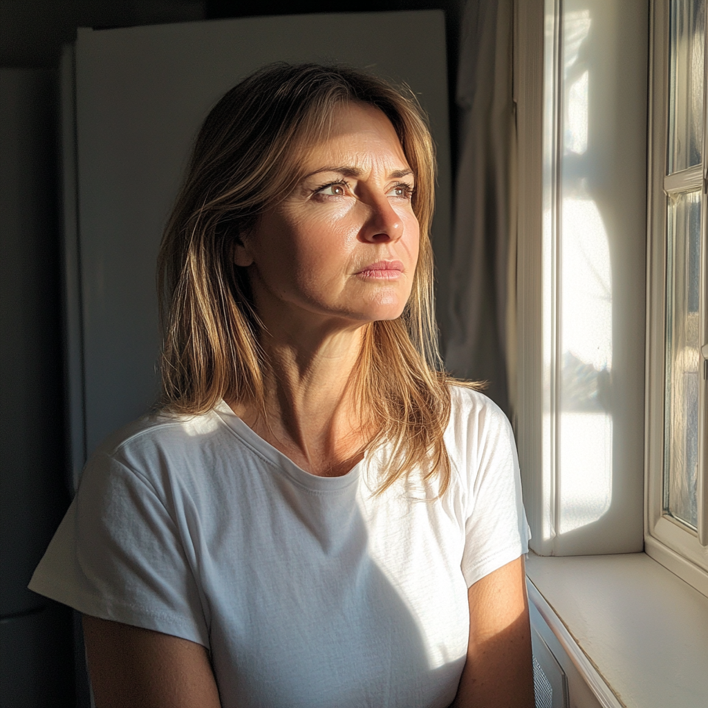 A woman looking out a window | Source: Midjourney