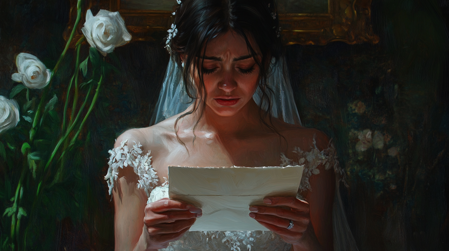 A bride reading a letter | Source: Midjourney