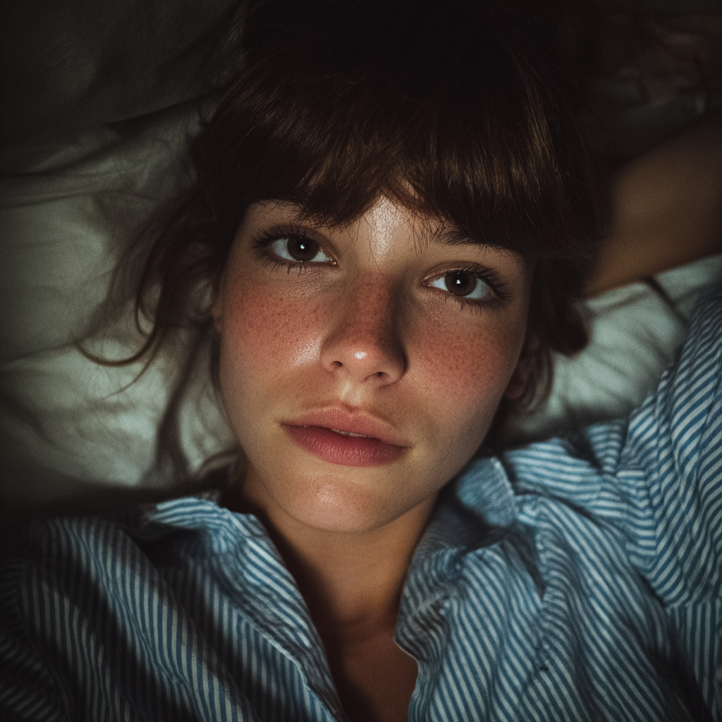 A pensive woman laying in bed | Source: Midjourney