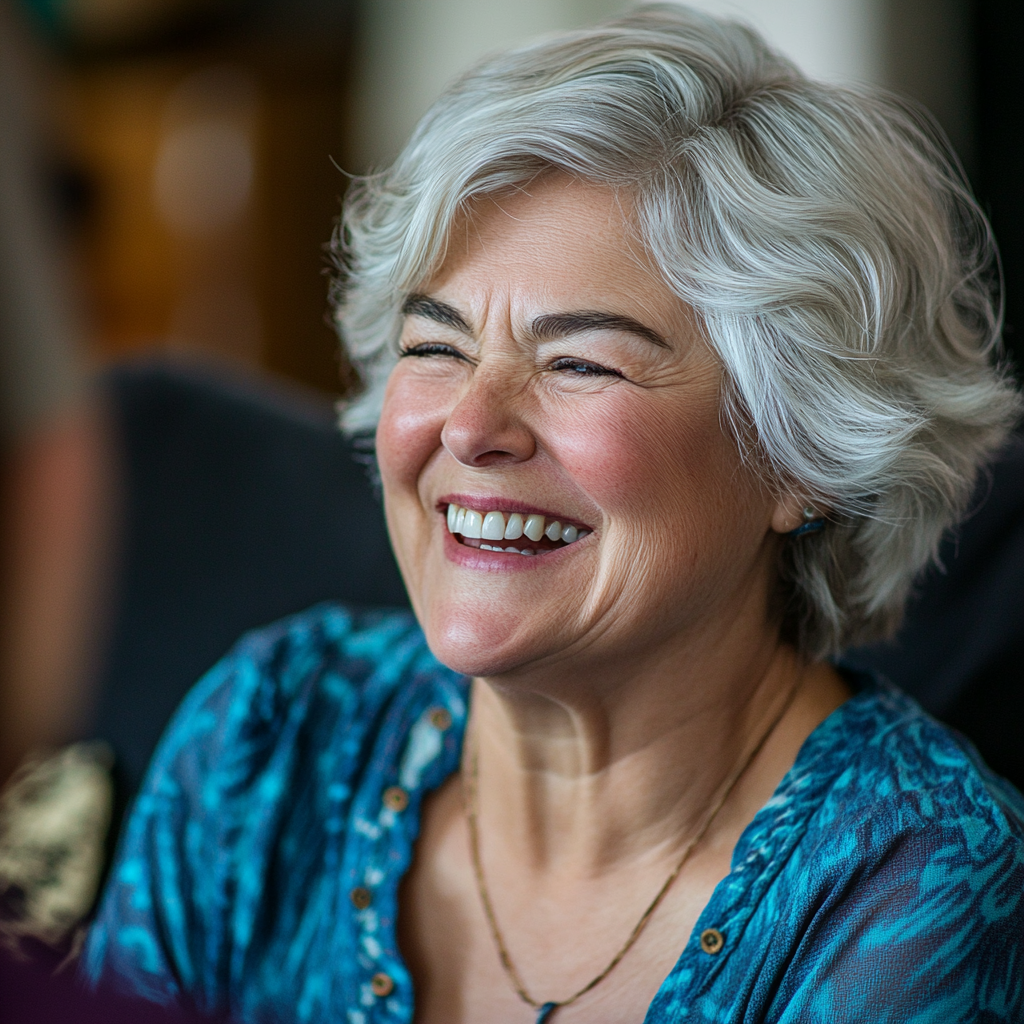 A senior woman laughing | Source: Midjourney