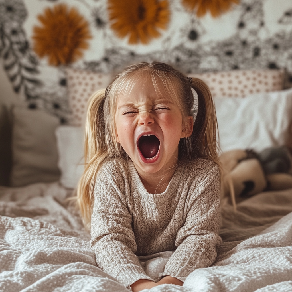 A yawning little girl | Source: Midjourney