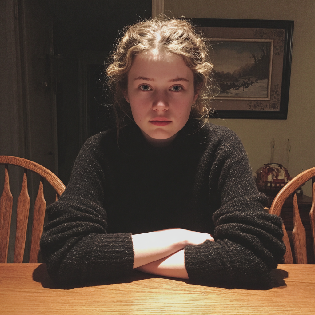 A teenage girl sitting at a table | Source: Midjourney