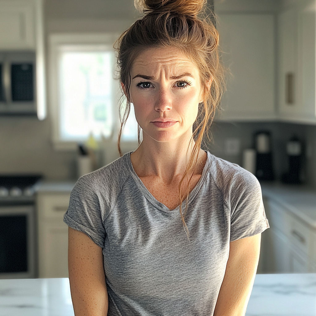 An emotional woman standing in a kitchen | Source: Midjourney