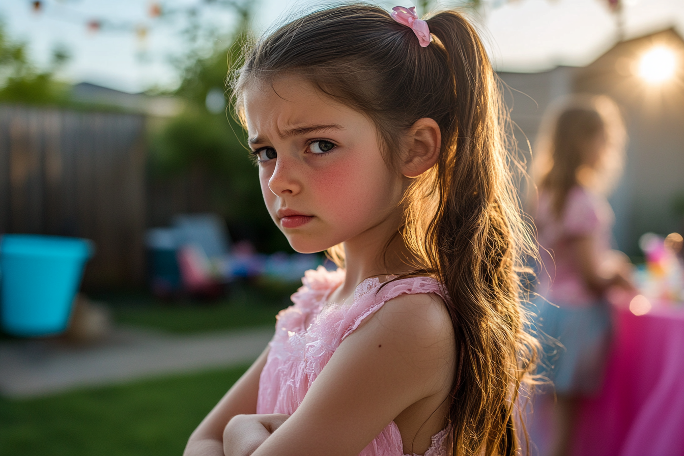 Sad girl at a backyard birthday party | Source: Midjourney