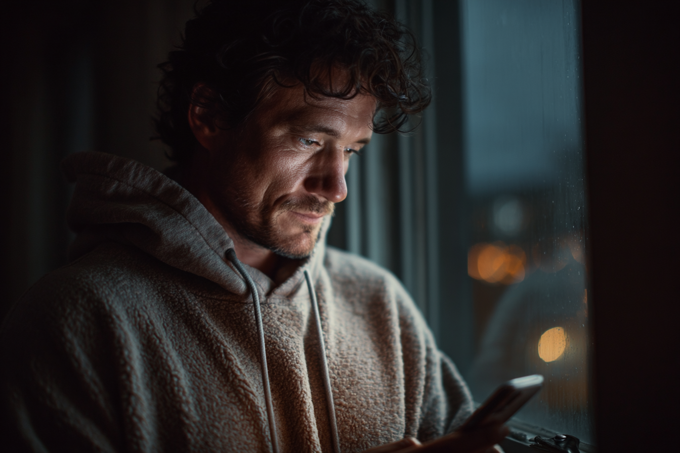 A man using his wife's phone | Source: Midjourney