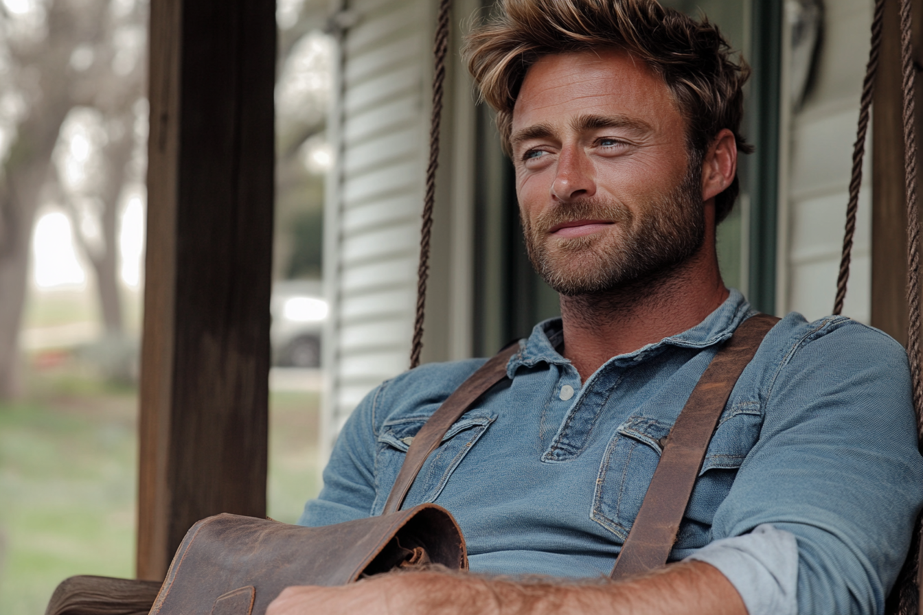 A man sitting on a porch swing | Source: Midjourney