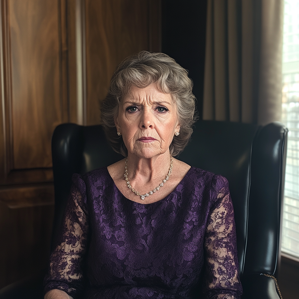 An older woman sitting in a pastor's office | Source: Midjourney