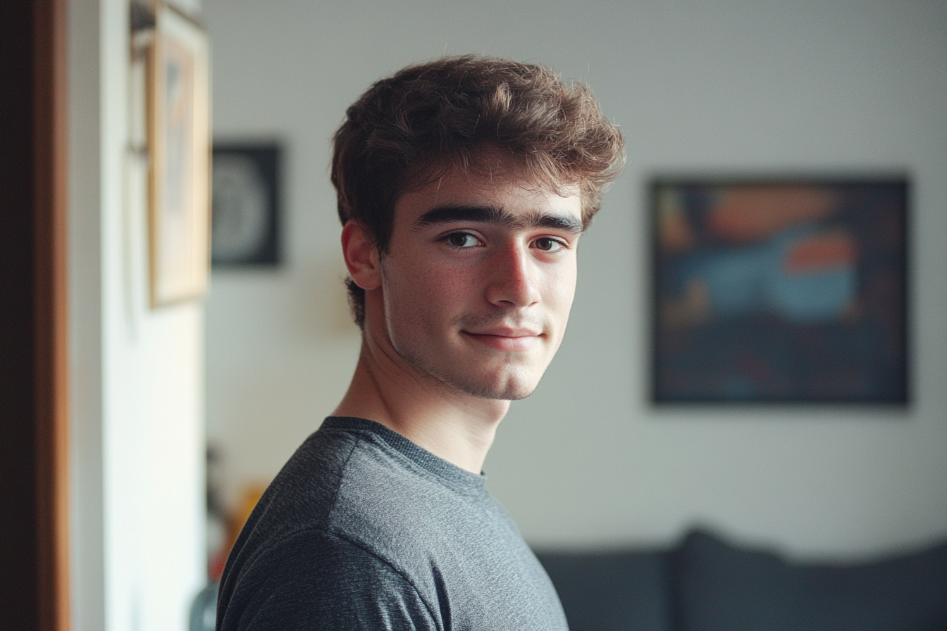 A young man standing in a living room | Source: Midjourney