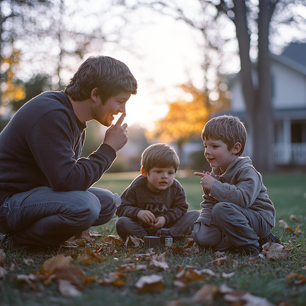 A man telling his children to be quiet | Source: Midjourney