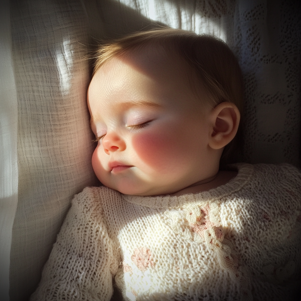 A baby napping with sunlight on her face | Source: Midjourney