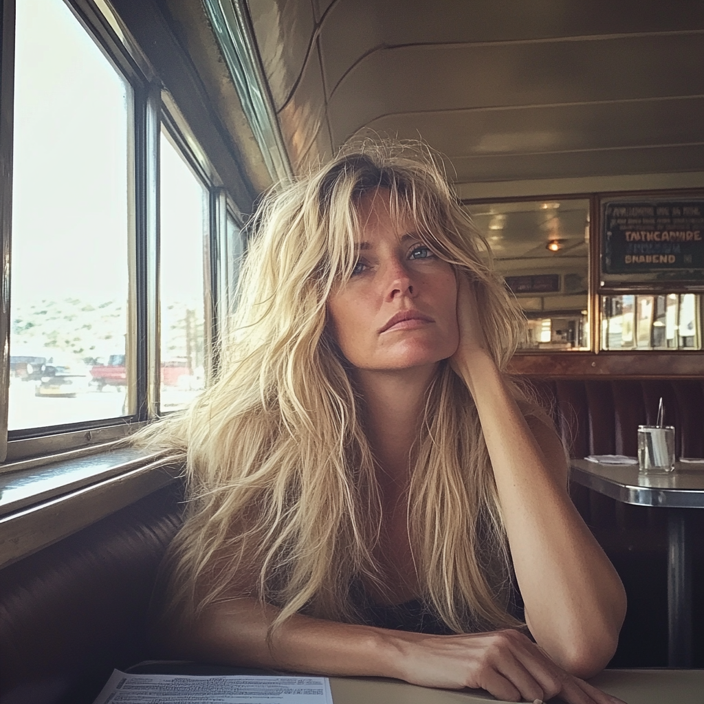 Une femme assise dans un restaurant | Source : Midjourney