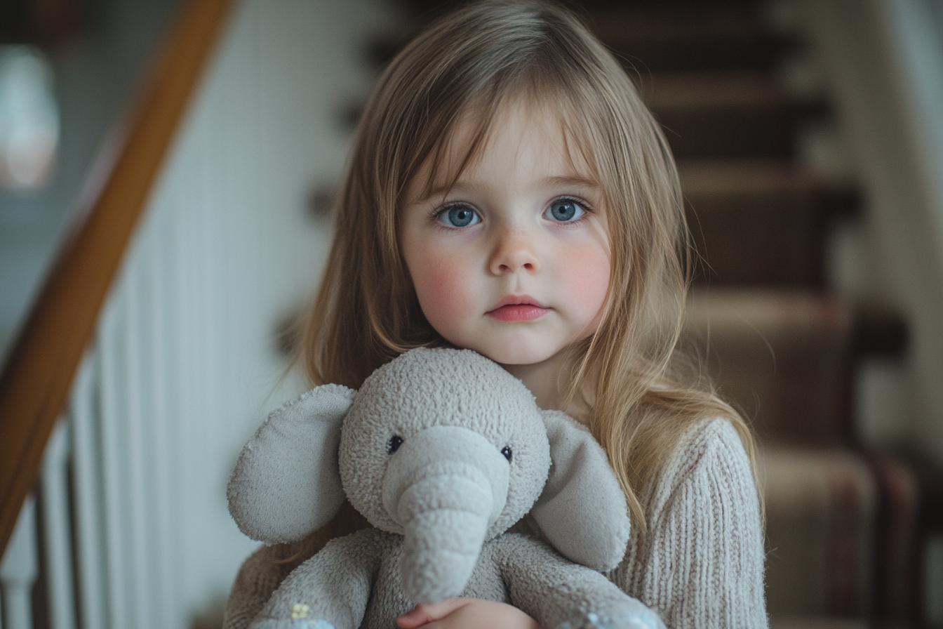 Little girl holding her stuffed elephant | Source: Midjourney