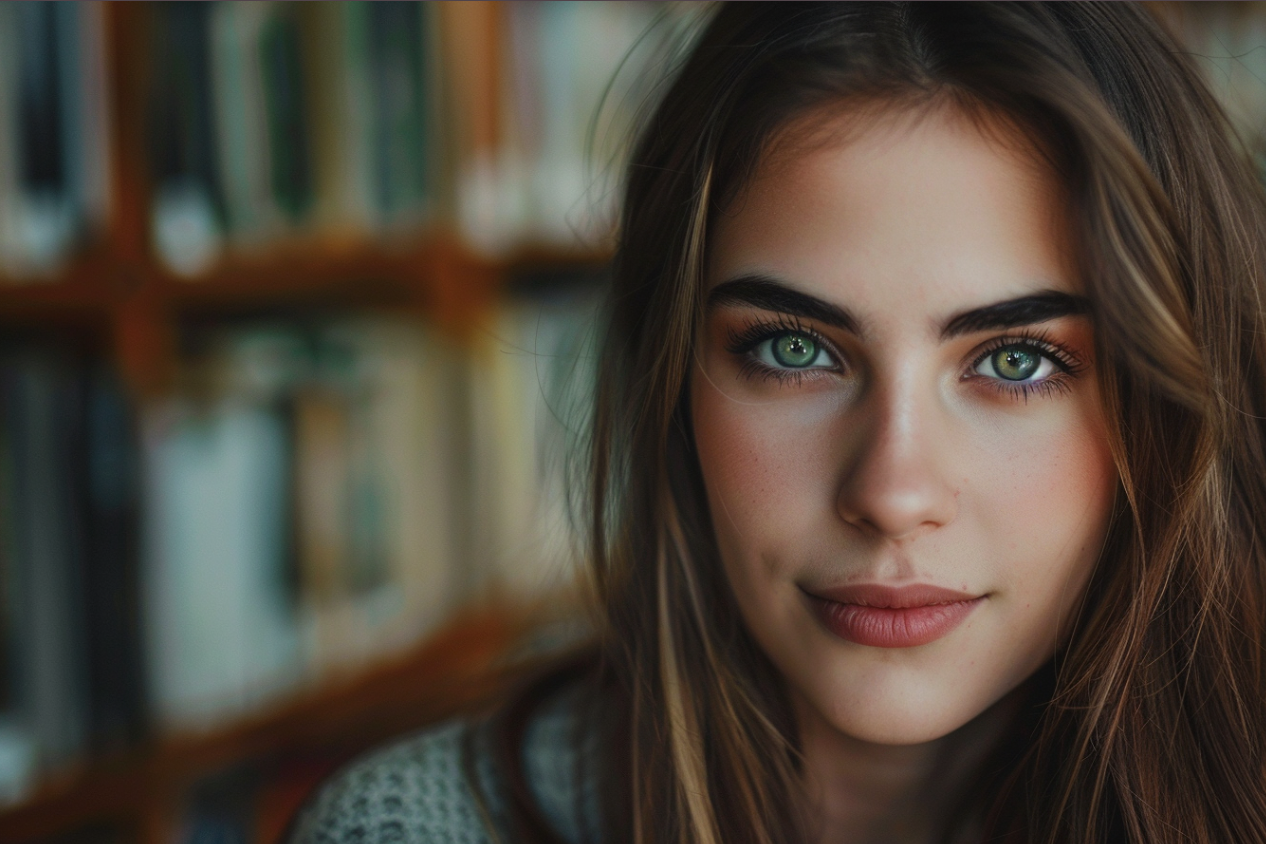 A woman standing near a book shelf | Source: Midjourney