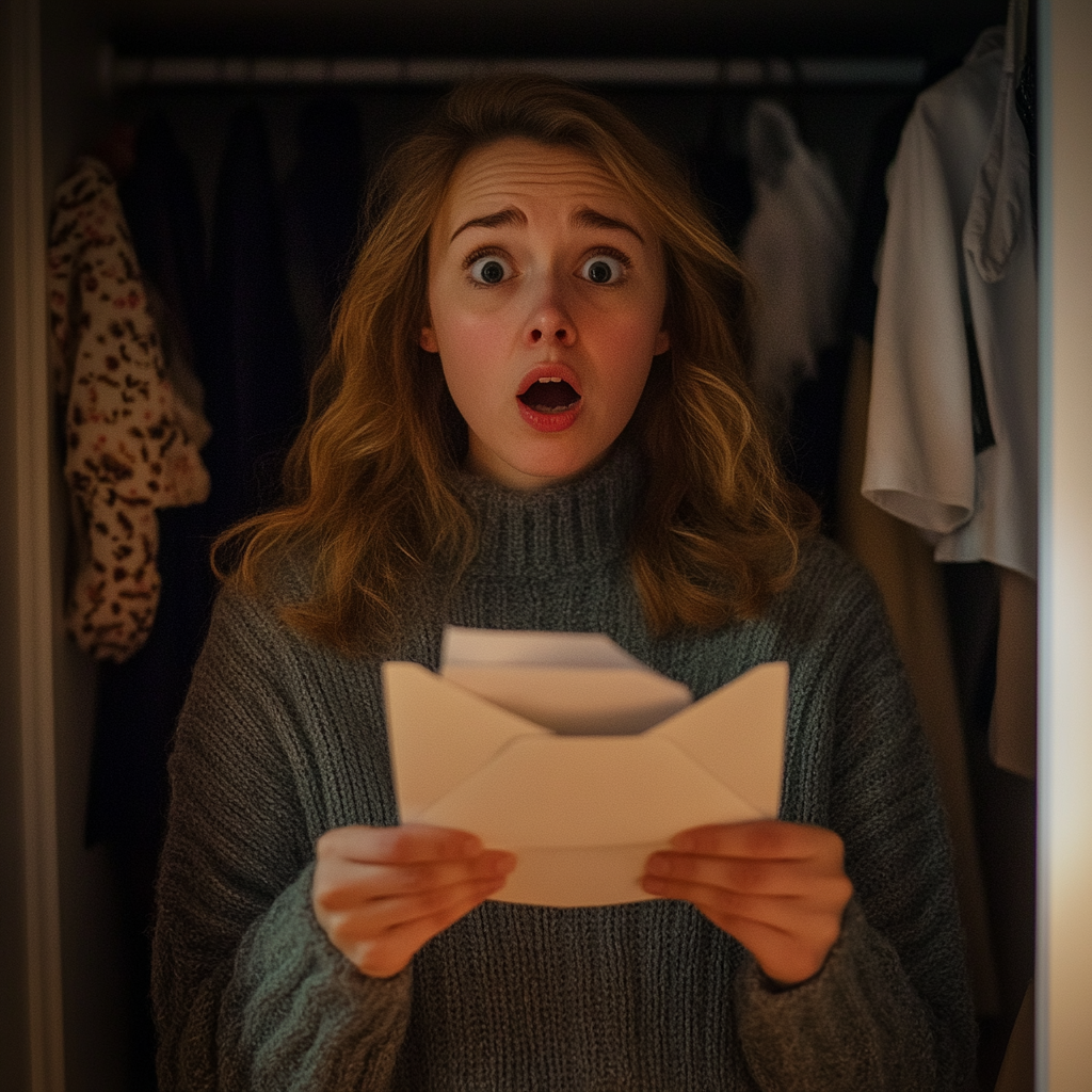 A shocked woman holding a letter | Source: Midjourney