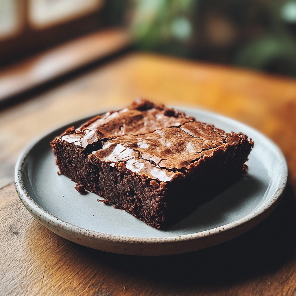 A brownie on a plate | Source: Midjourney