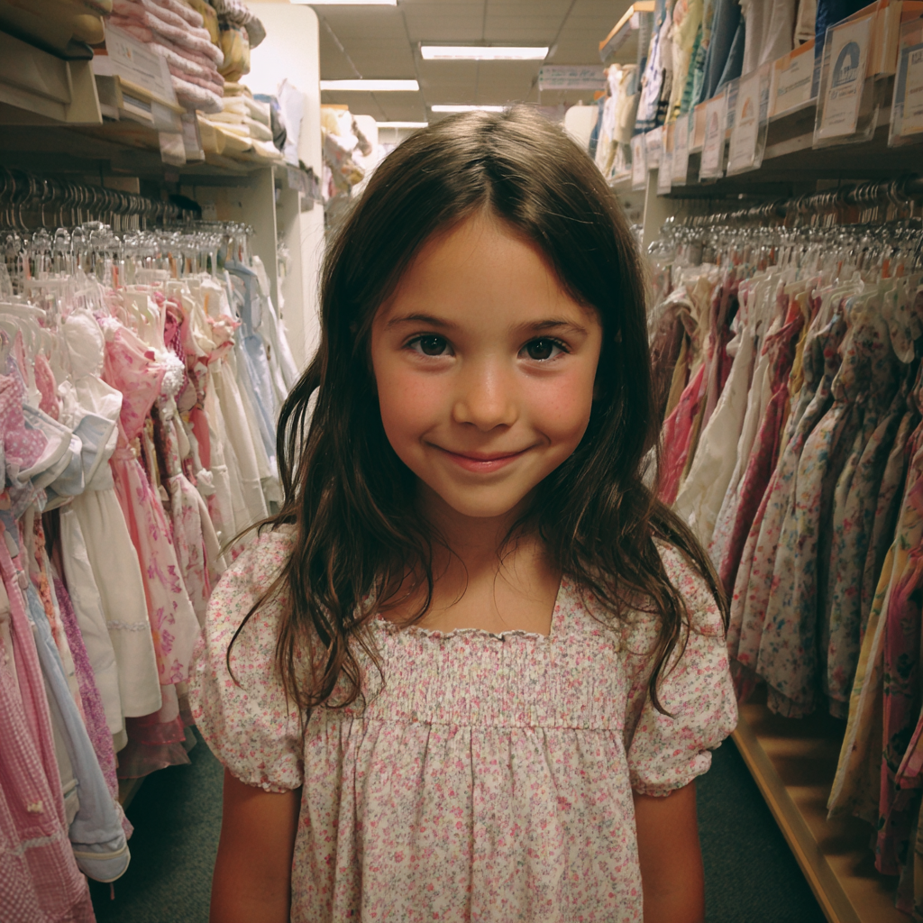 A smiling little girl standing in a store | Source: Midjourney