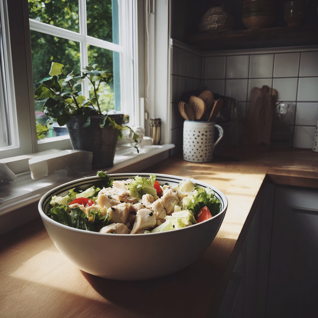 A bowl of food on a kitchen counter | Source: Midjourney