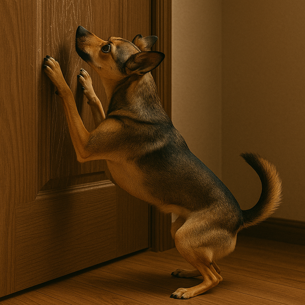 A dog scratching at a door | Source: DALL-E