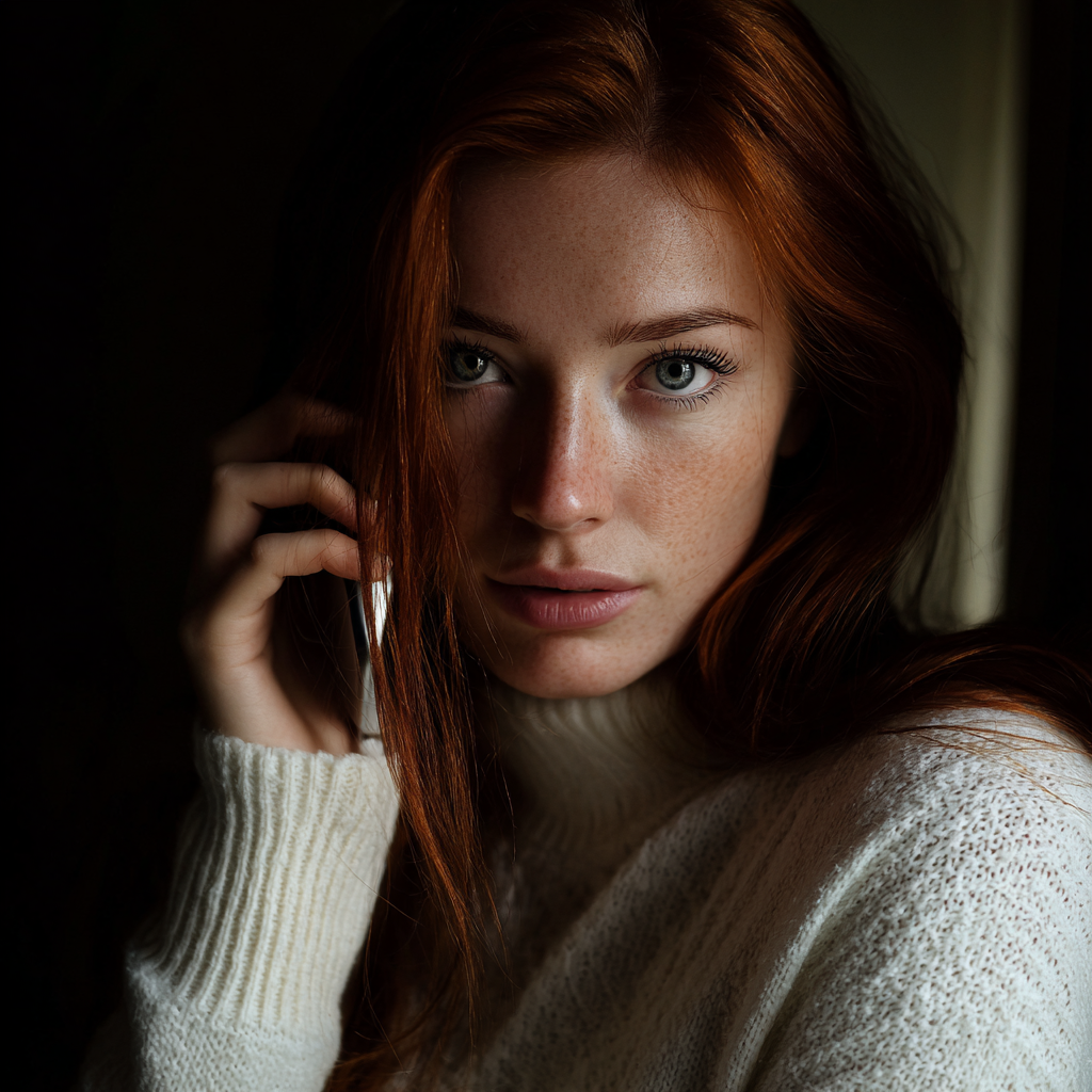 A woman wearing a white sweater and talking on the phone | Source: Midjourney