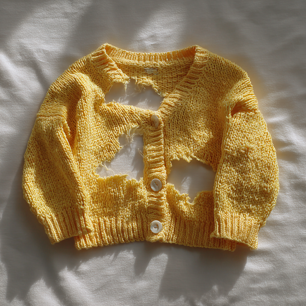 A cut-up baby cardigan | Source: Midjourney