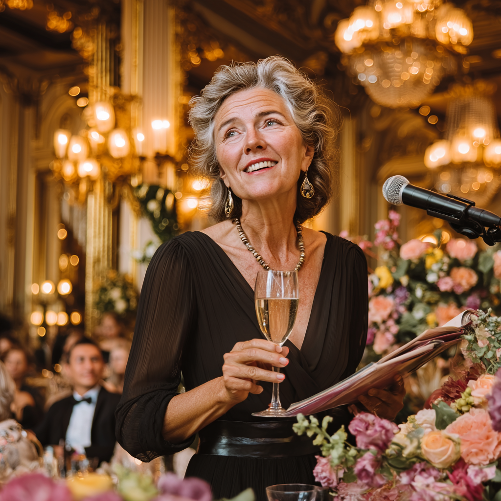 A happy woman making a speech | Source: Midjourney