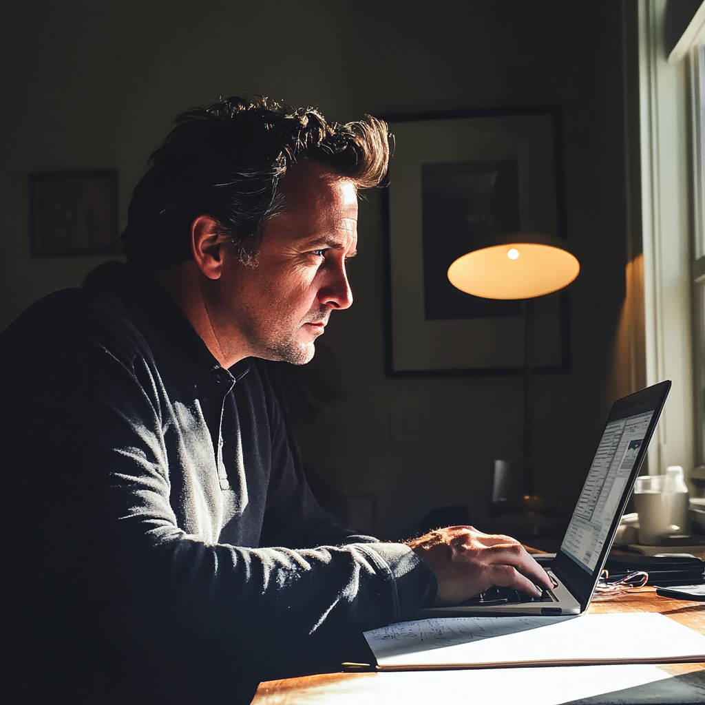 A man sitting at his laptop | Source: Midjourney