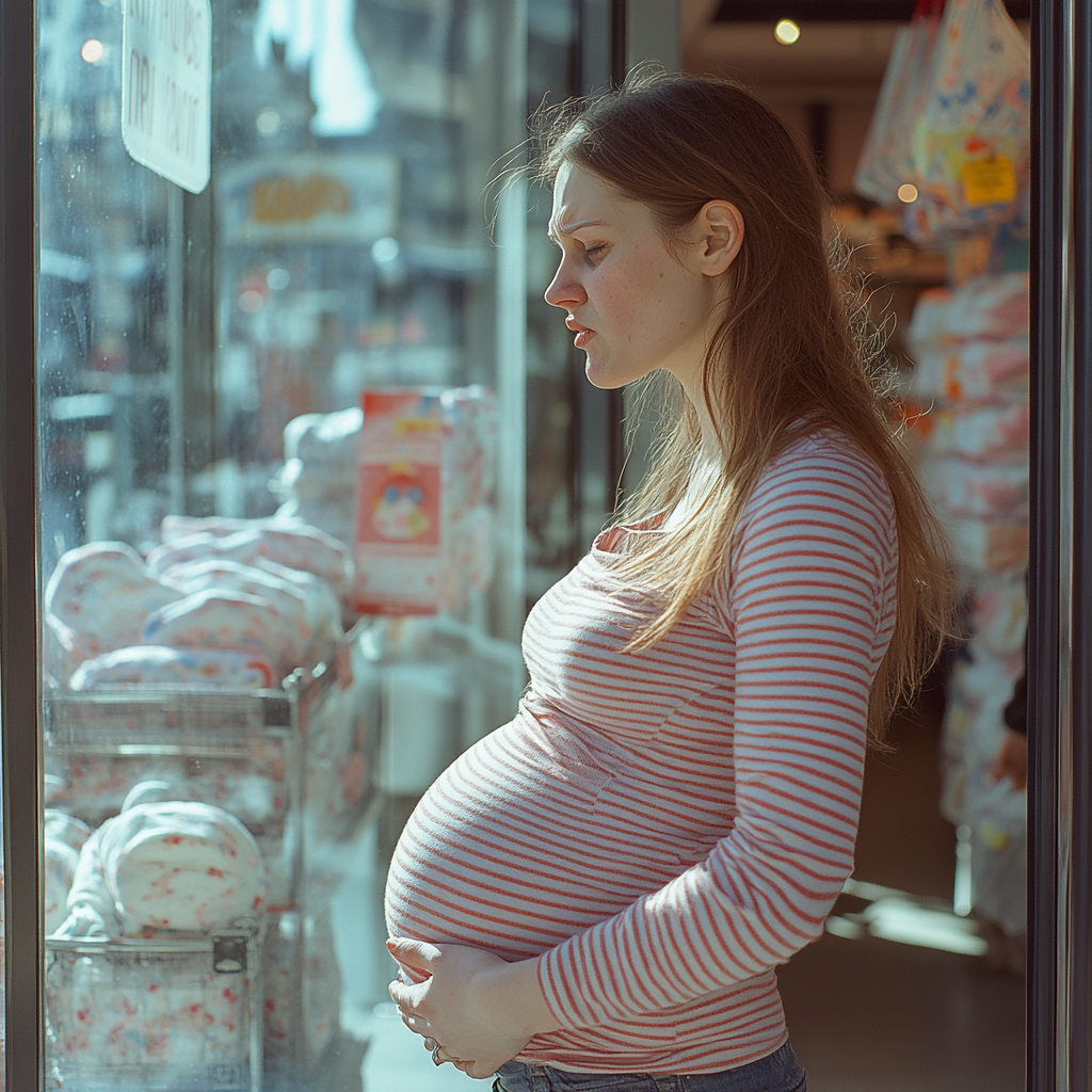 A determined pregnant woman leaving a store | Source: Midjourney