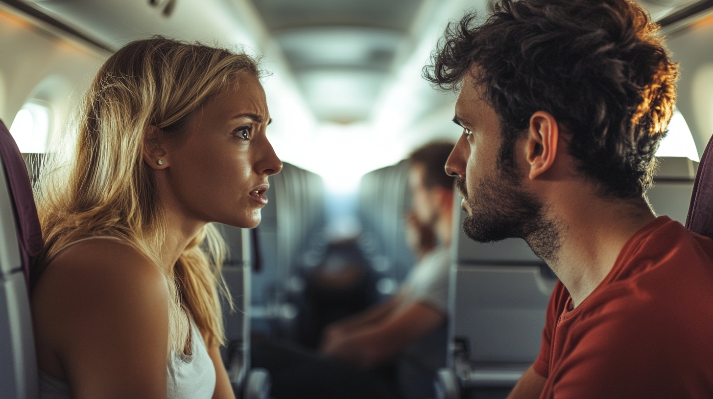 Man and woman inside a plane | Source: Midjourney