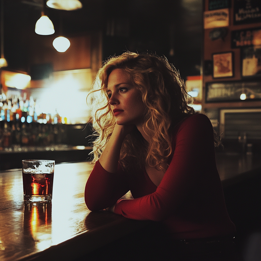 Une femme assise dans un bar | Source : Midjourney