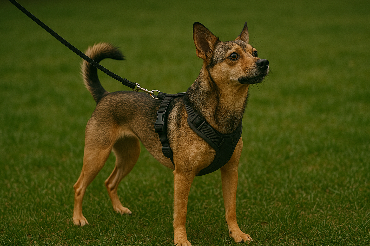 An attentive dog on leash | Source: DALL-E