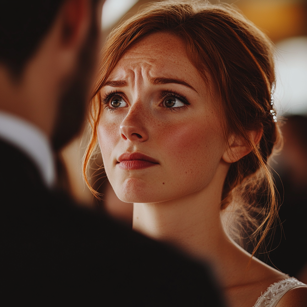 A woman looking at the groom | Source: Midjourney