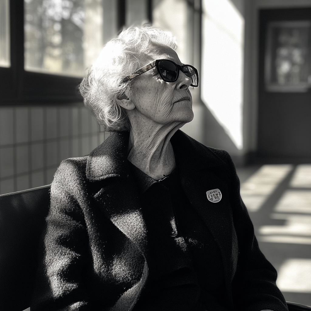 Senior blind woman at a police station | Source: Midjourney