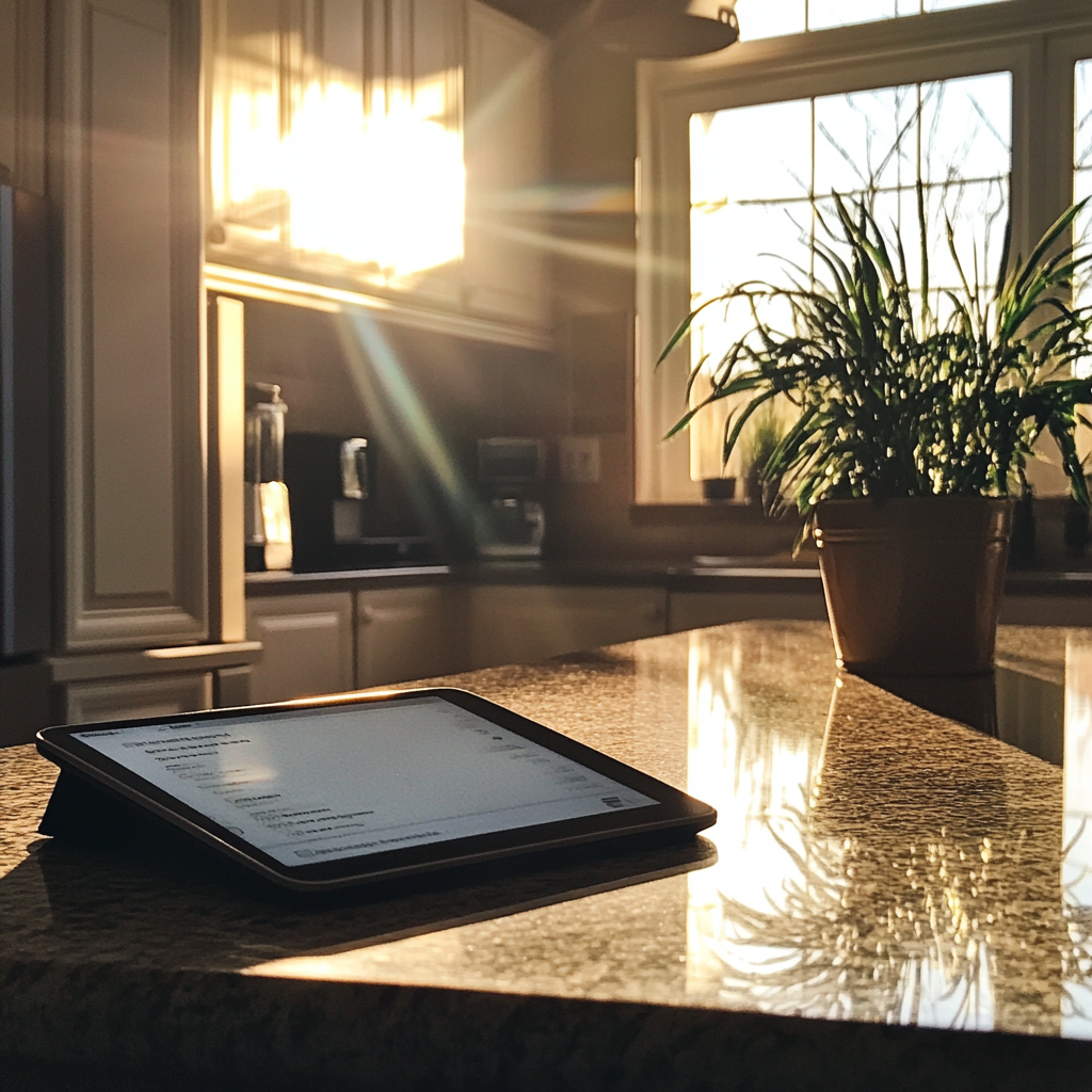 A tablet on a kitchen counter | Source: Midjourney