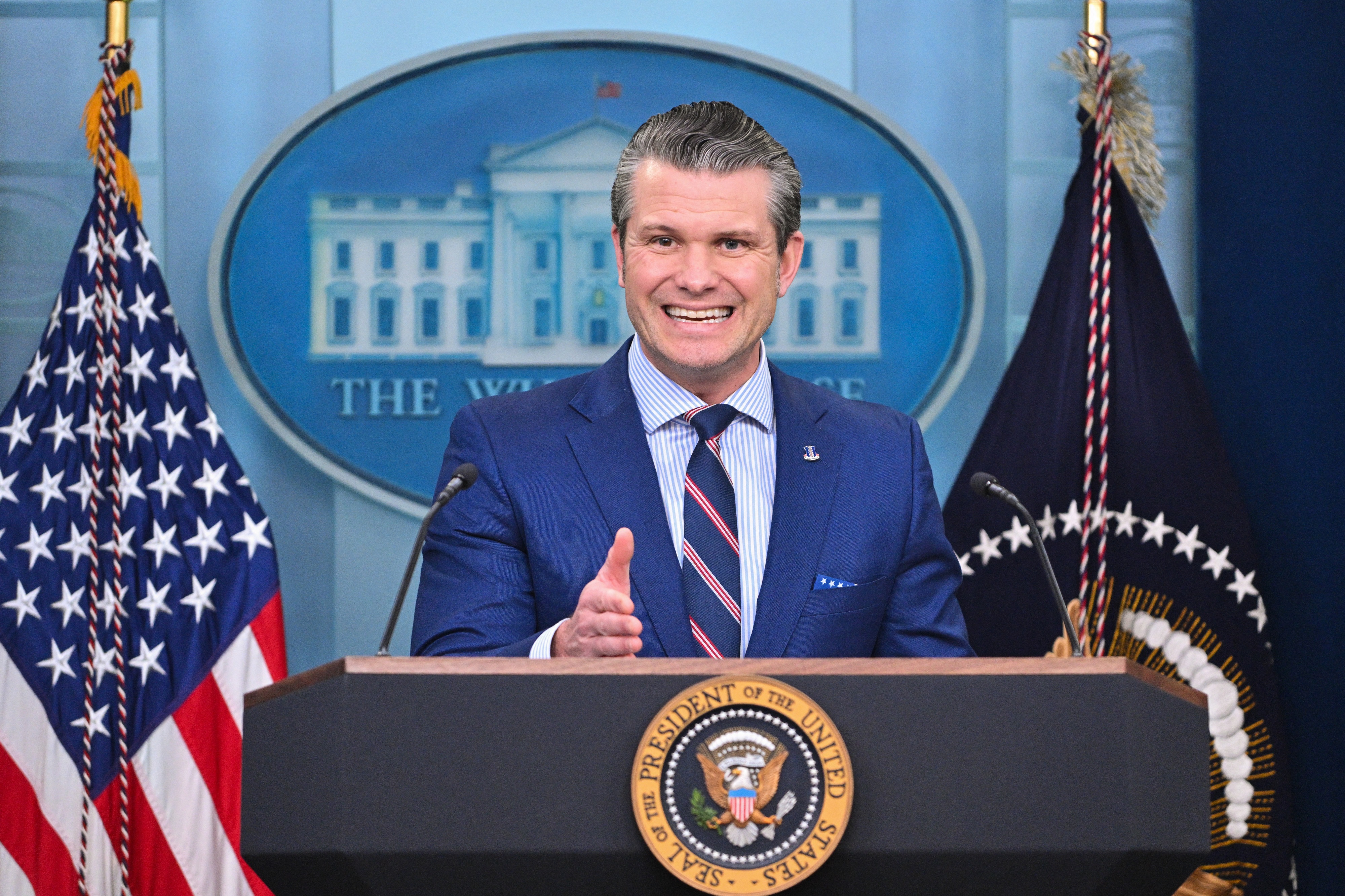 Secretary of Defense Pete Hegseth speaks about the mid-air crash between American Airlines flight 5342 and a military helicopter in the Brady Press Briefing Room at the White House on January 30, 2025, in Washington, D.C. | Source: Getty Images