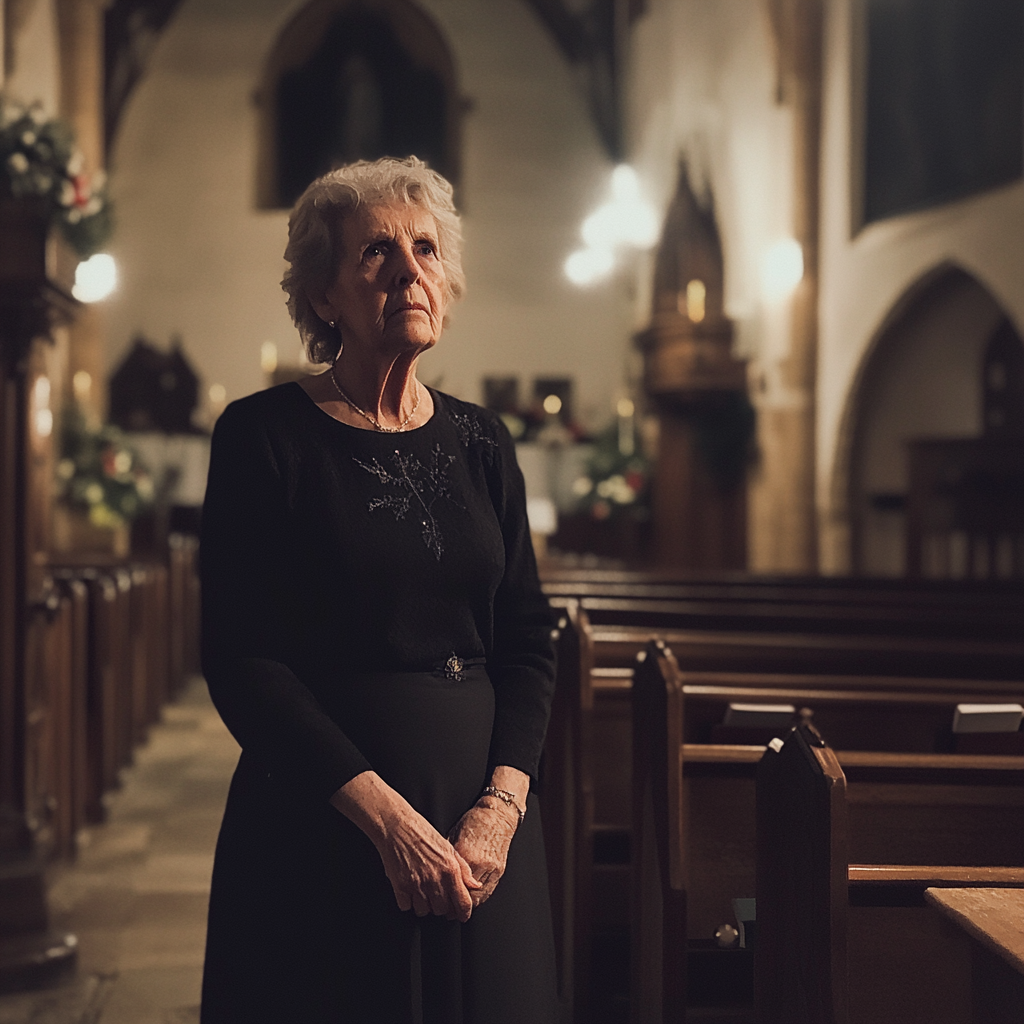 An old woman standing in a church | Source: Midjourney