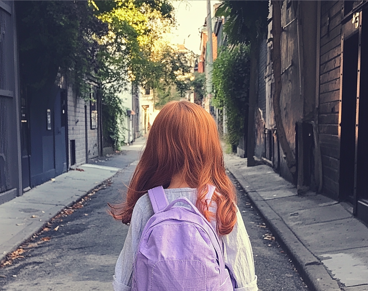 A little girl walking down a street | Source: Midjourney