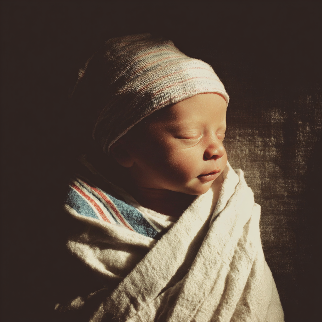 A newborn baby boy wrapped in a hospital blanket | Source: Midjourney