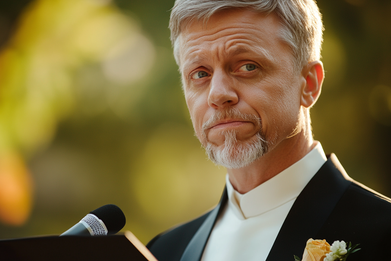 My Dad Invited My Brother and Me to His Wedding to the Woman He Cheated on Our Mom With – He Had No Idea He'd Regret It Soon 23 A wedding officiant looking confused | Source: Midjourney